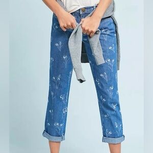 Current/Elliott The Fling Mid-Rise Relaxed Straight Jeans Size 25 Tulip Print
